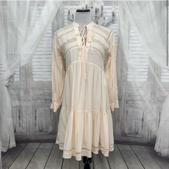 Antonio Melani Sawyer Cream Boho Long Sleeve Jacquard Dress - Picture 2 of 8